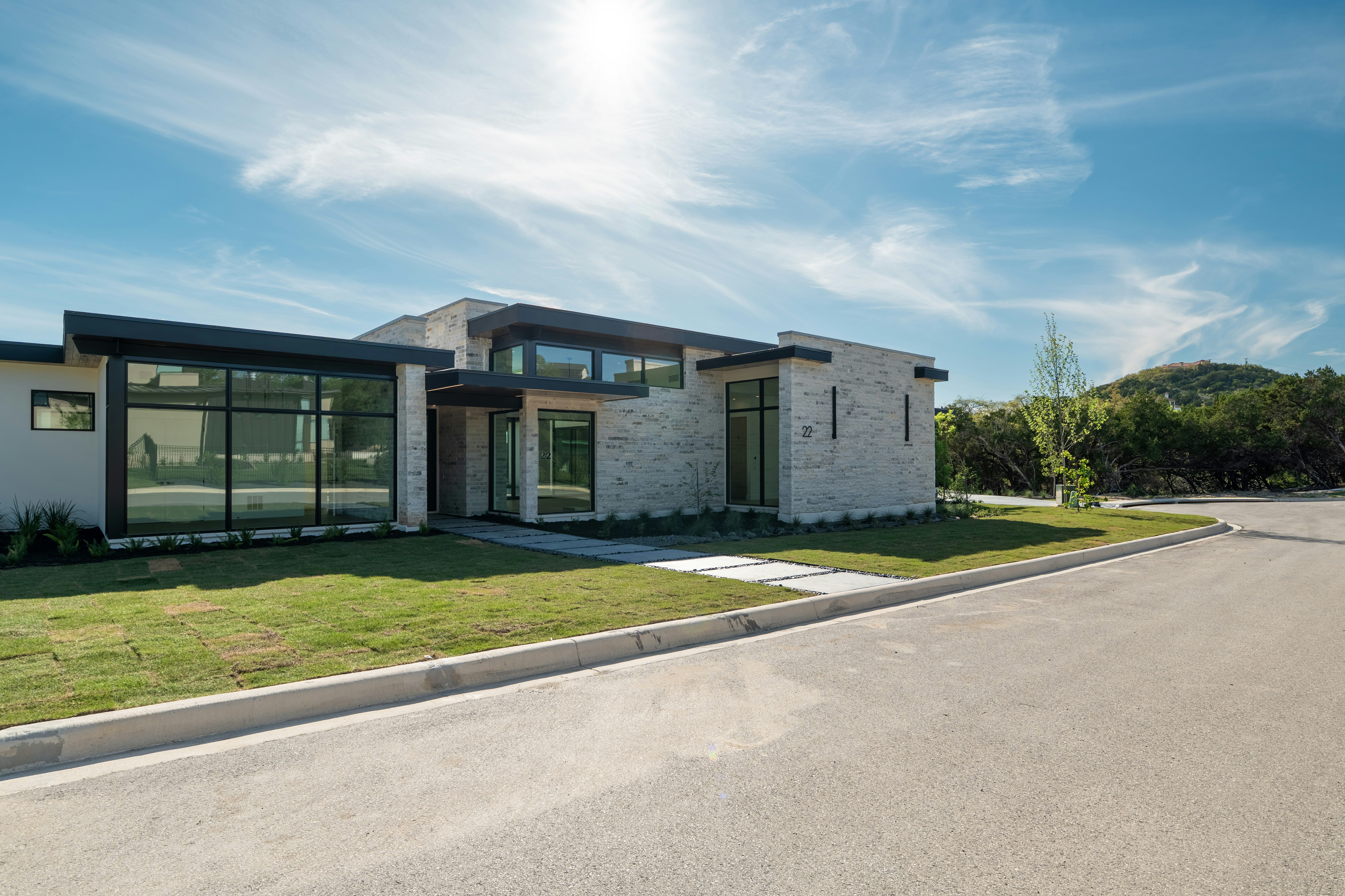 Completed project with large windows and exterior doors